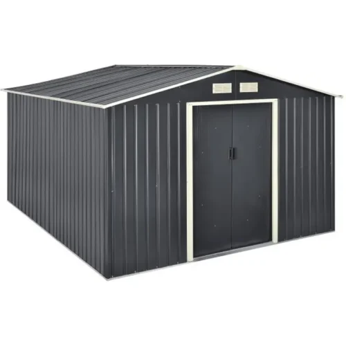 Abri de Jardin 15 m³ Robuste Cabane de Stockage Extérieur Cabane à Outils Toit à Pignon Tôles en Acier Galvanisées Gris Foncé