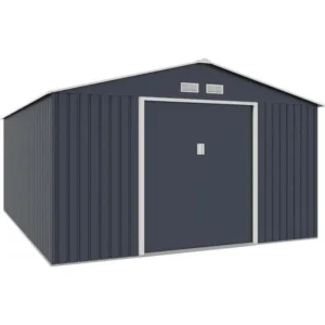 Abri de jardin en métal 15,16 m² - 340 x 446 x 210 - SATURNE - Kit d'ancrage inclus, 2 portes coulissantes - Gris