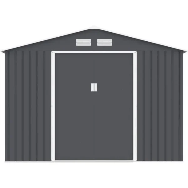 Abri de jardin en métal 12,99 m² - 340 x 382 x 210 cm - NEPTUNE - Kit d'ancrage inclus, 2 portes coulissantes - Gris – Image 6