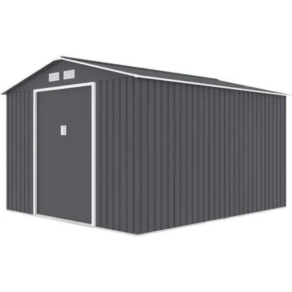 Abri de jardin en métal 12,99 m² - 340 x 382 x 210 cm - NEPTUNE - Kit d'ancrage inclus, 2 portes coulissantes - Gris – Image 2
