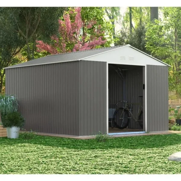 Abri de jardin métal "Dallas" - 15,16 m² - Taupe – Image 4