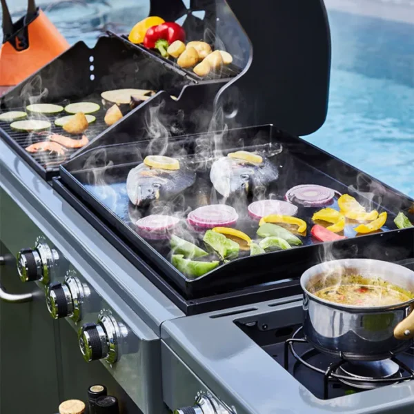 Barbecue à charbon + Plancha à gaz Bi Energy Gun Metal Brasero Favex 110 cm Noir – Image 7