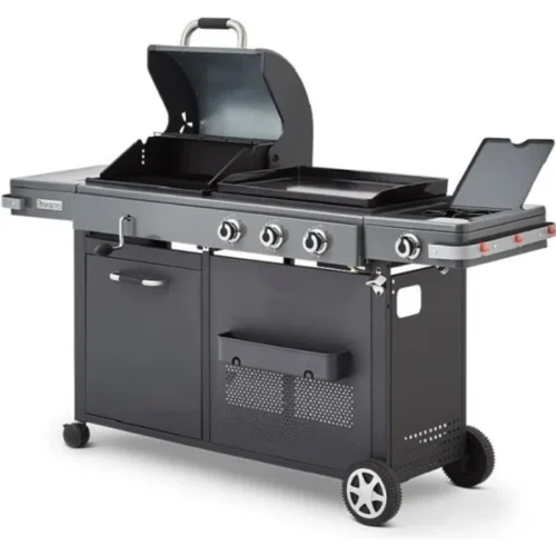 Barbecue à charbon + Plancha à gaz Bi Energy Gun Metal Brasero Favex 110 cm Noir