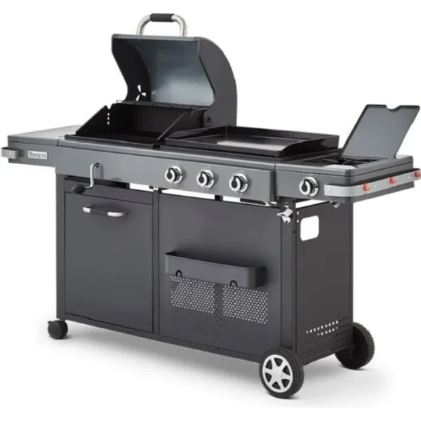 Barbecue à charbon + Plancha à gaz Bi Energy Gun Metal Brasero Favex 110 cm Noir
