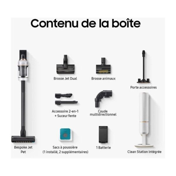 Aspirateur balai Samsung Bespoke Jet Plus Pet avec Clean Station 2.0 - 210 AW et Mini brosse Pet Tool pour les foyers avec animaux – Image 6
