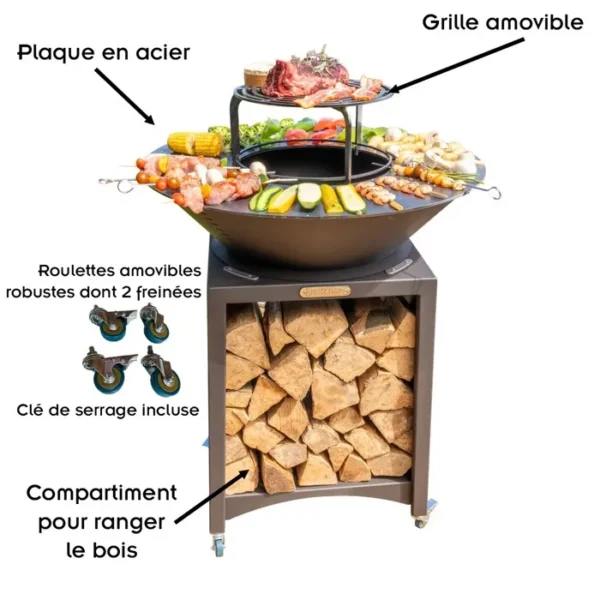 Brasero - MON MOBILIER DESIGN - FIESTA - Acier - Ø 75 cm - Plaque et grille amovibles – Image 3