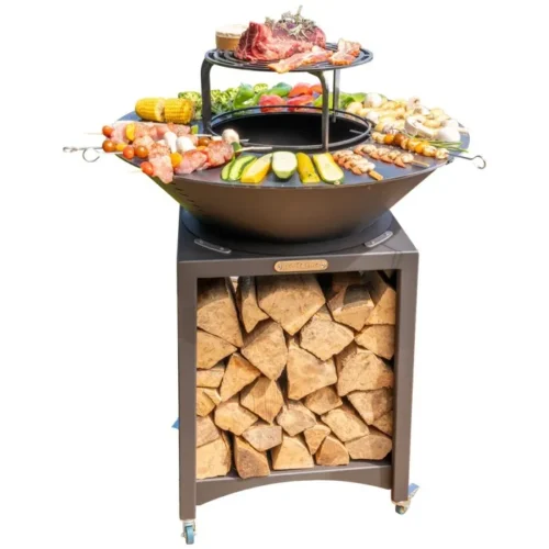 Brasero – MON MOBILIER DESIGN – FIESTA – Acier – Ø 75 cm – Plaque et grille amovibles