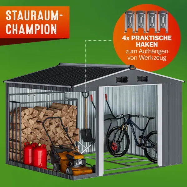GARDEBRUK® Abri de jardin métal XXL 5m² fondation 260x205x180cm porte coulissante anthracite-métallique cabane de jardin cabanon – Image 6