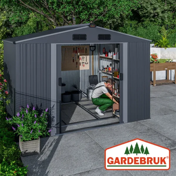 GARDEBRUK® Abri de jardin métal XXL 5m² fondation 260x205x180cm porte coulissante anthracite-métallique cabane de jardin cabanon – Image 4