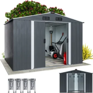GARDEBRUK® Abri de jardin métal XXL 5m² fondation 260x205x180cm porte coulissante anthracite-métallique cabane de jardin cabanon