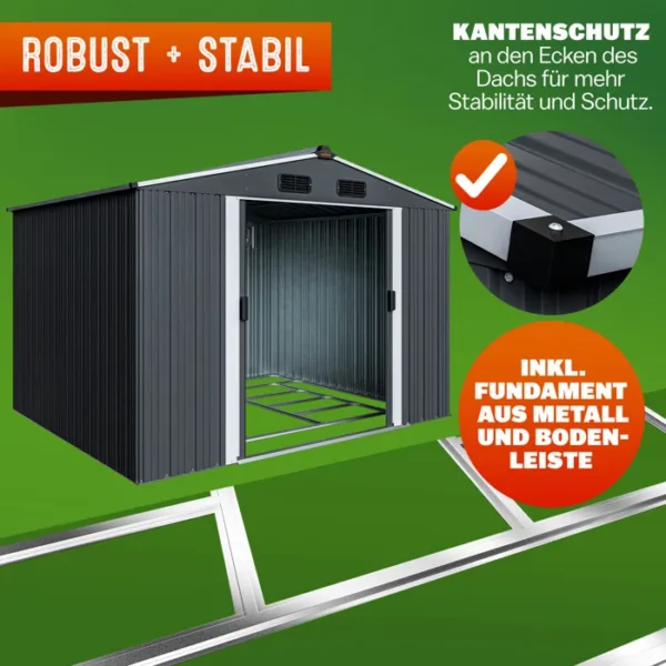 GARDEBRUK® Abri de jardin métal XXL 5m² fondation 260x205x180cm porte coulissante anthracite-métallique cabane de jardin cabanon – Image 3
