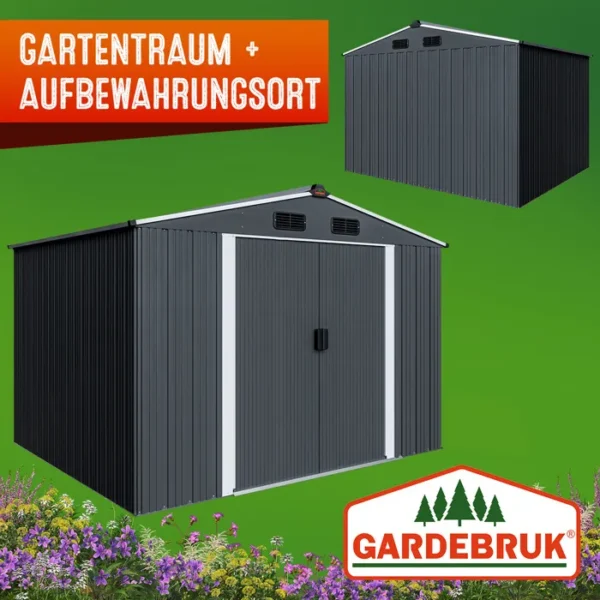 GARDEBRUK® Abri de jardin métal XXL 5m² fondation 260x205x180cm porte coulissante anthracite-métallique cabane de jardin cabanon – Image 2