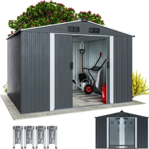 GARDEBRUK® Abri de jardin métal XXL 5m² fondation 260x205x180cm porte coulissante anthracite-métallique cabane de jardin cabanon