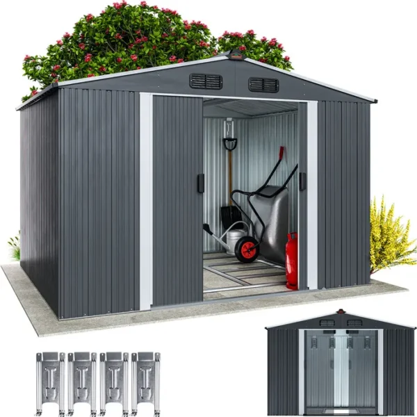 GARDEBRUK® Abri de jardin métal XXL 5m² fondation 260x205x180cm porte coulissante anthracite-métallique cabane de jardin cabanon