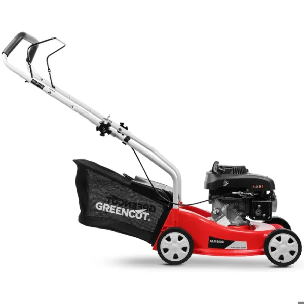 Tondeuse à gazon essence 132cc 5cv, moteur 4T OHV, traction manuelle, lame 390mm, hauteur réglable, panier 35L - Greencut GLM660X – Image 2